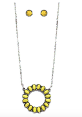 SILVER WITH YELLOW TURQUOISE CIRCLE NECKLACE