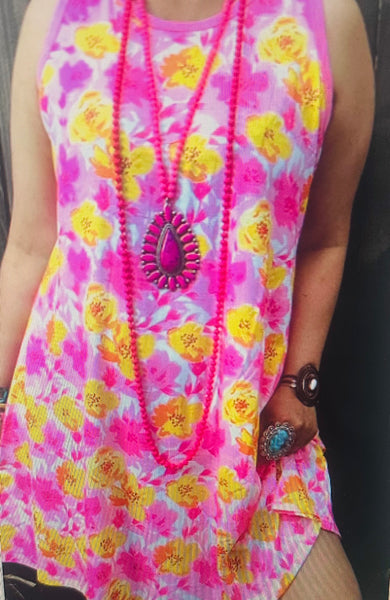 Yellow and Pink Floral Dress w/ pockets