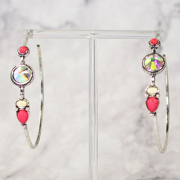 Half Hoop w/ AB stone and pink stone Earring