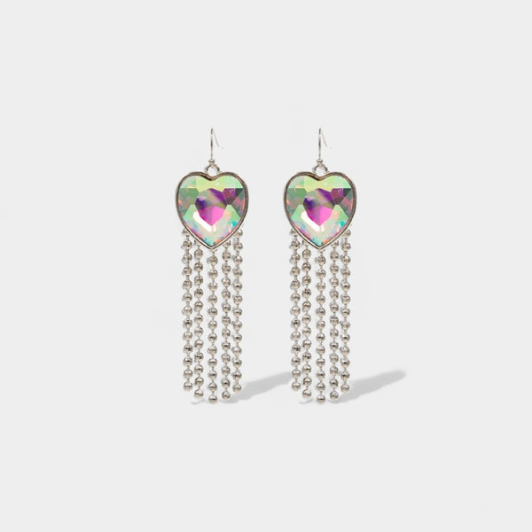 HEART RHINESTONE EARRING WITH FRINGE