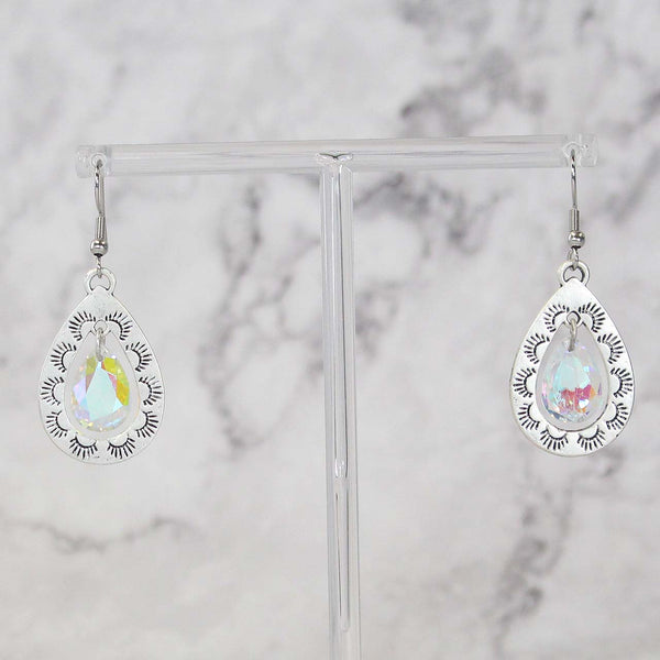 SILVER BASE WITH AB STONE EARRINGS