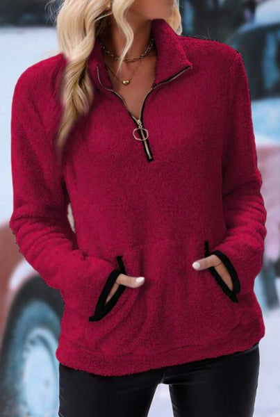 Burgandy Sherpa Pullover w/zipper