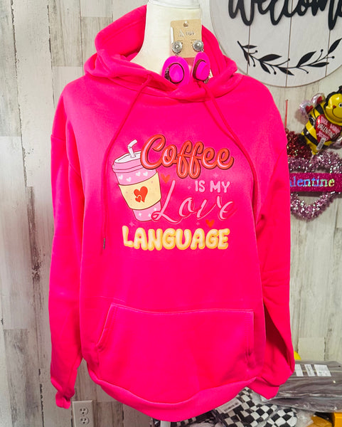 HOT PINK COFFEE IS MY LOVE LANGUAGE HOODIE SIZE L