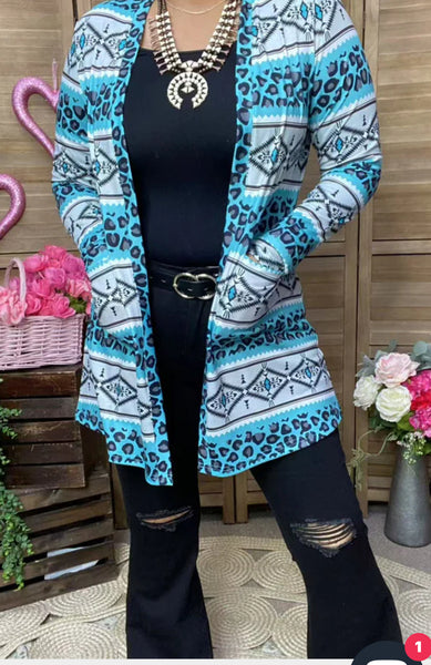 Aztec & Leopard Long Sleeve Cardigan