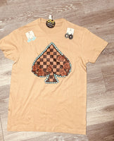 BROWN CHEKERED SPADE TAN UNISEX T SHIRT