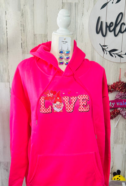 HOT PINK LOVE GNOME HOODIE SIZE 2X