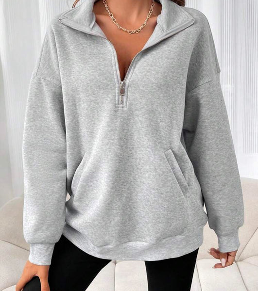 HEATHERED GREY ZIP UP PULL OVER