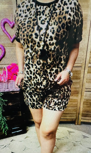Black/brown leopard printed 2pc short set