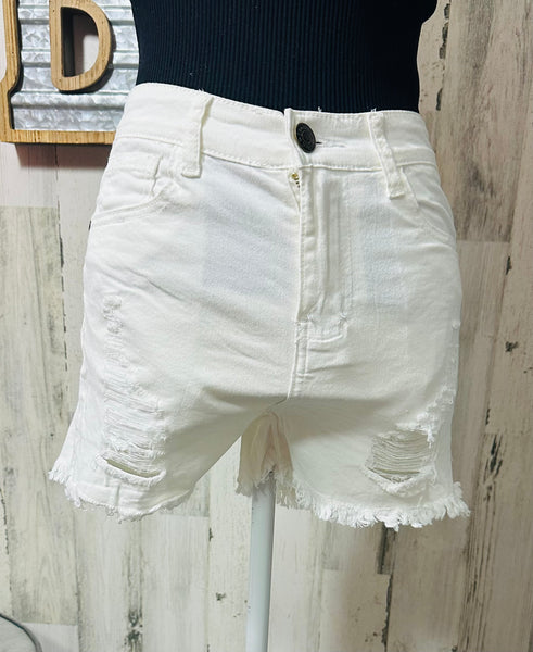 White Distressed Shorts