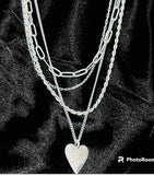 SILVER LAYERED NECKLACE WITH HEART CHARM