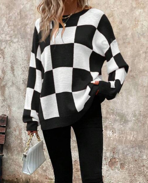 BLACK & WHITE CHECKERED  SWEATER