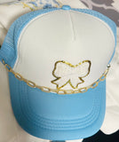 Custom White Chenille Ribbon and chain Trucker Hat