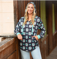 Western Print Hoodie with Pockets