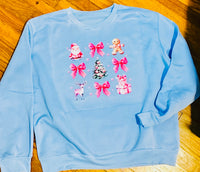 PINK CHRISTMAS ON BABY BLUE SWEATSHIRT