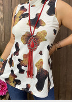 Leopard brown color printed sleeveless women tank tops