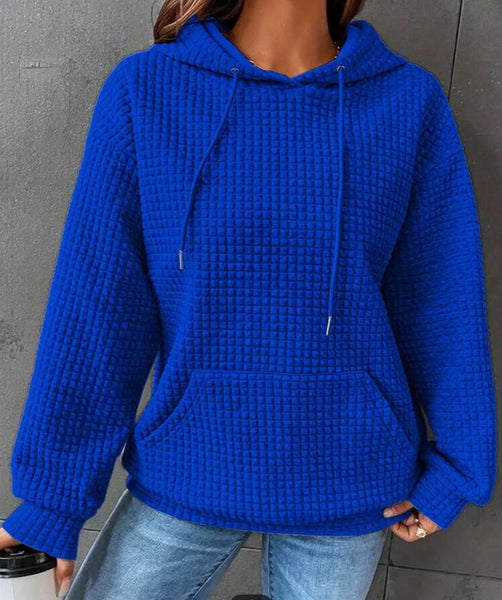 ROYAL BLUE WAFFLE TEXTURED HOODIE SWEATSHIRT