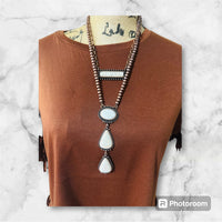 WHITE TURQUOISE DOUBLE LAYERED NAVAJO PEARL NECKLACE