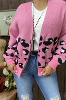 Pink long sleeve with b&w  leopard  sweater cardigan