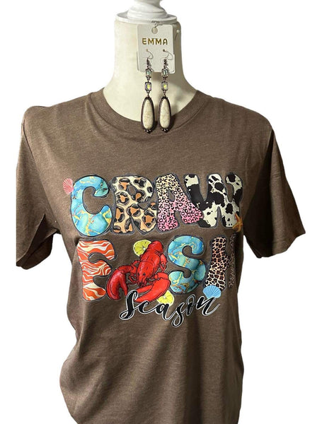 CRAWFISH SEASON HEATHER BROWN T SHIRT