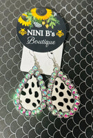 CHEETAH COWHIDE AND RHINESTONE TEARDROP EARRINGS