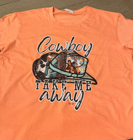 COW PRINT AND AZTEC COWBOY TAKE ME AWAY MELON UNISEX T SHIRT