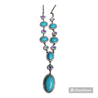 TURQUOISE STONE WITH RHINESTONE Y-NECKLACE SET