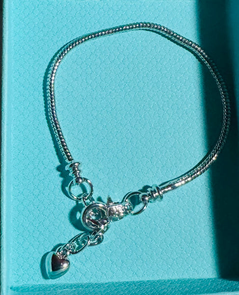 SILVER SINGLE HEART CHARM BRACELET