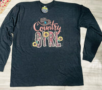 COUNTRY GIRL LONG SLEEVE CHARCOAL T SHIRT