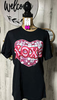 XOXO DISCO HEART HEATHER BLACK BELLA T SHIRT