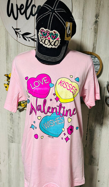 VALENTINE LOVE KISSES AND WISHES PINK BELLA T SHIRT
