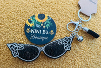 BLACK RHINESTONE SUNGLASSES KEYCHAIN