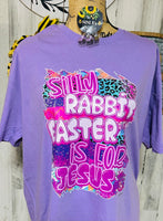 SILLY RABBIT EASTER IS FOR JESUS ON PURPLE T SHIRT