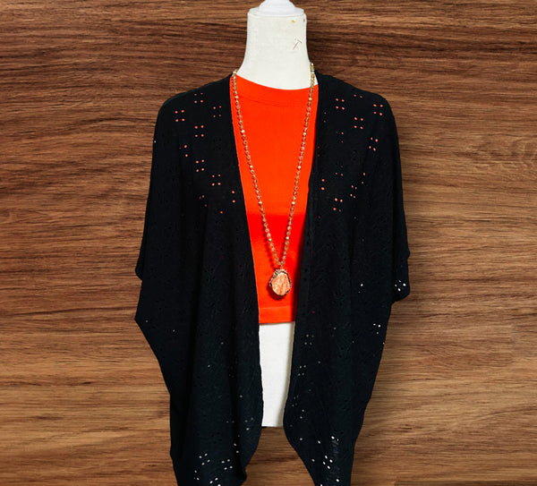 BLACK MESH LACE KIMONO