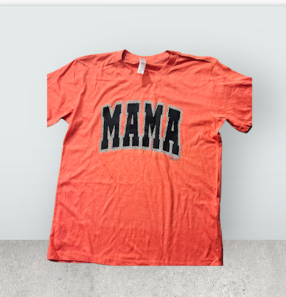BLACK AND LEOPARD PRINTED MAMA ON HEATHERED CORAL T SHIRT
