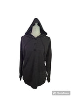 CHARCOAL GREY LONG SLEEVE HOODED TOP WITH BUTTONS