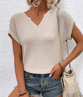 APRICOT WAFFLE NOTCHED NECK TOP