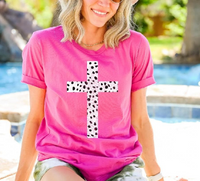 SPOTTED CROSS ON PINK BELLA TEE