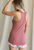 BLACK BUTTON FRONT RIBBED TANK TOP