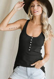 BLACK BUTTON FRONT RIBBED TANK TOP