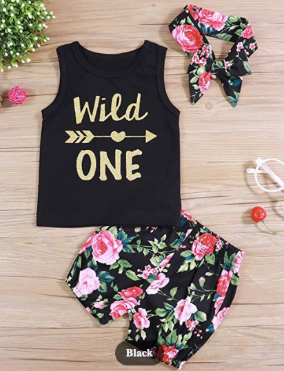 KID'S WILD ONE GIRL'S TANK AND FLORAL PRINT SHORT SET