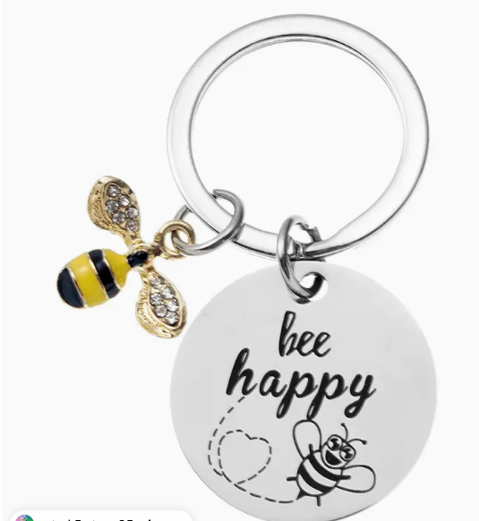 BEE HAPPY METAL KEYCHAIN