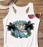 BEACH PLEASE WHITE RACER BACK TANK TOP