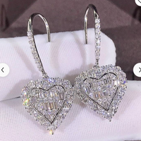 SILVER RHINESTONE HEART SHAPED EARRINGS