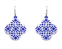 ROYAL BLUE AND SILVER QUATREFOIL EARRINGS