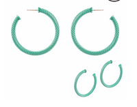 TURQUOISE BRAIDED METAL HOOP EARRINGS