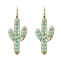 TURQUOISE STONE AND GOLD CACTUS EARRINGS