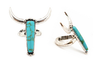 TURQUOISE AND SILVER LONGHORN ADJUSTABLE RING