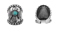 SILVER AND TURQUOISE THUNDERBIRD ADJUSTABLE RING