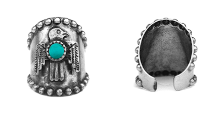 SILVER AND TURQUOISE THUNDERBIRD ADJUSTABLE RING