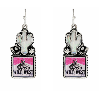 WILD WEST WITH PINK AB CACTUS CHARM EARRINGS